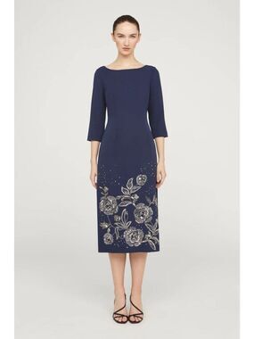 JS Collection Delilah Women’s Navy Floral Sequined Beaded Cocktail Dress Size 12